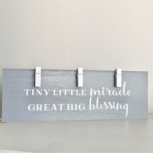 Tiny Little Miracle Baby Blessing Wooden Sign Picture Display